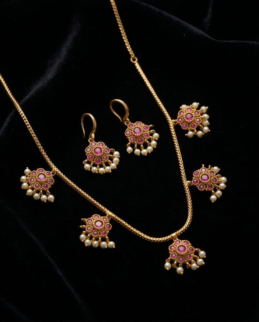 Jewelry set with necklace and earrings on a black background