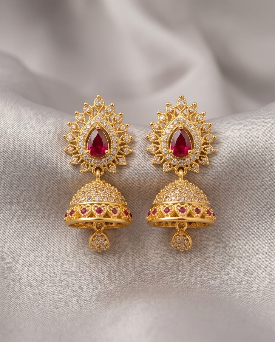 Sia Radiant Ruby CZ Jhumka
