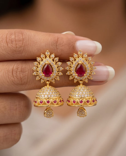 Sia Radiant Ruby CZ Jhumka